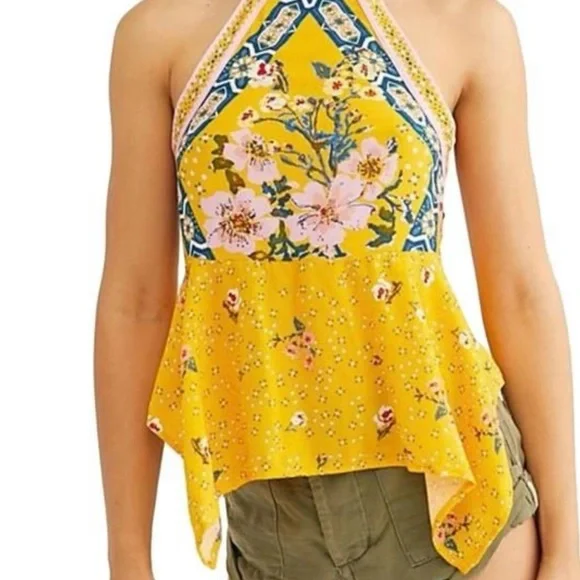 💛Free People yellow print halter top💛 - Picture 3 of 7
